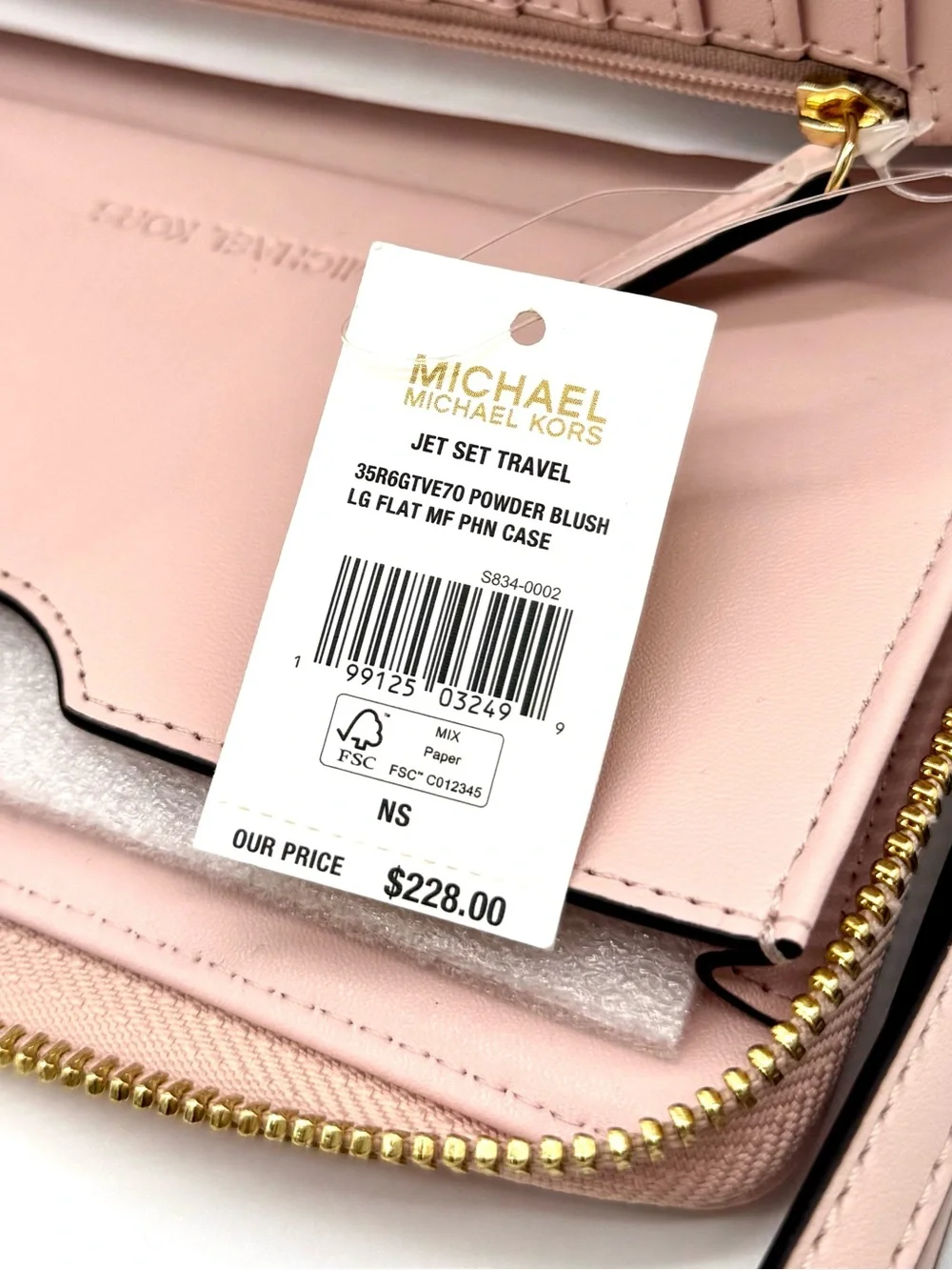 Michael Kors Large Quilted Heart Flat MF Phone Case Wallet Powder Blush